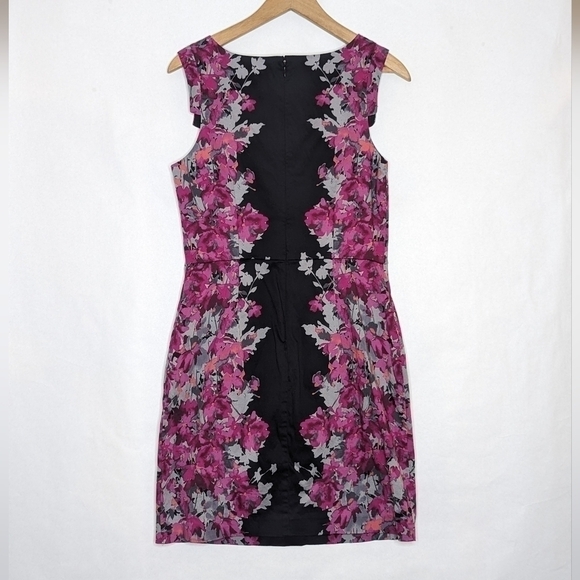 Elle Floral Sheath Dress Sz 8 Pink Black Sleeveless Career Wedding Guest Wiggle - Picture 6 of 7